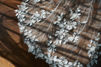 Cathedral Long Tulle 3D Flowers Wedding Veil Bridal Veil - Flower Girl Dresses
