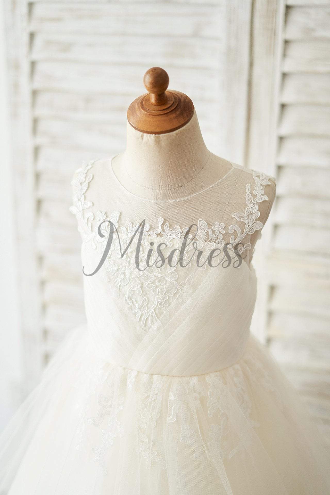 Champagne Lace Tulle Keyhole Back Wedding Flower Girl Dress - Flower Girl Dresses