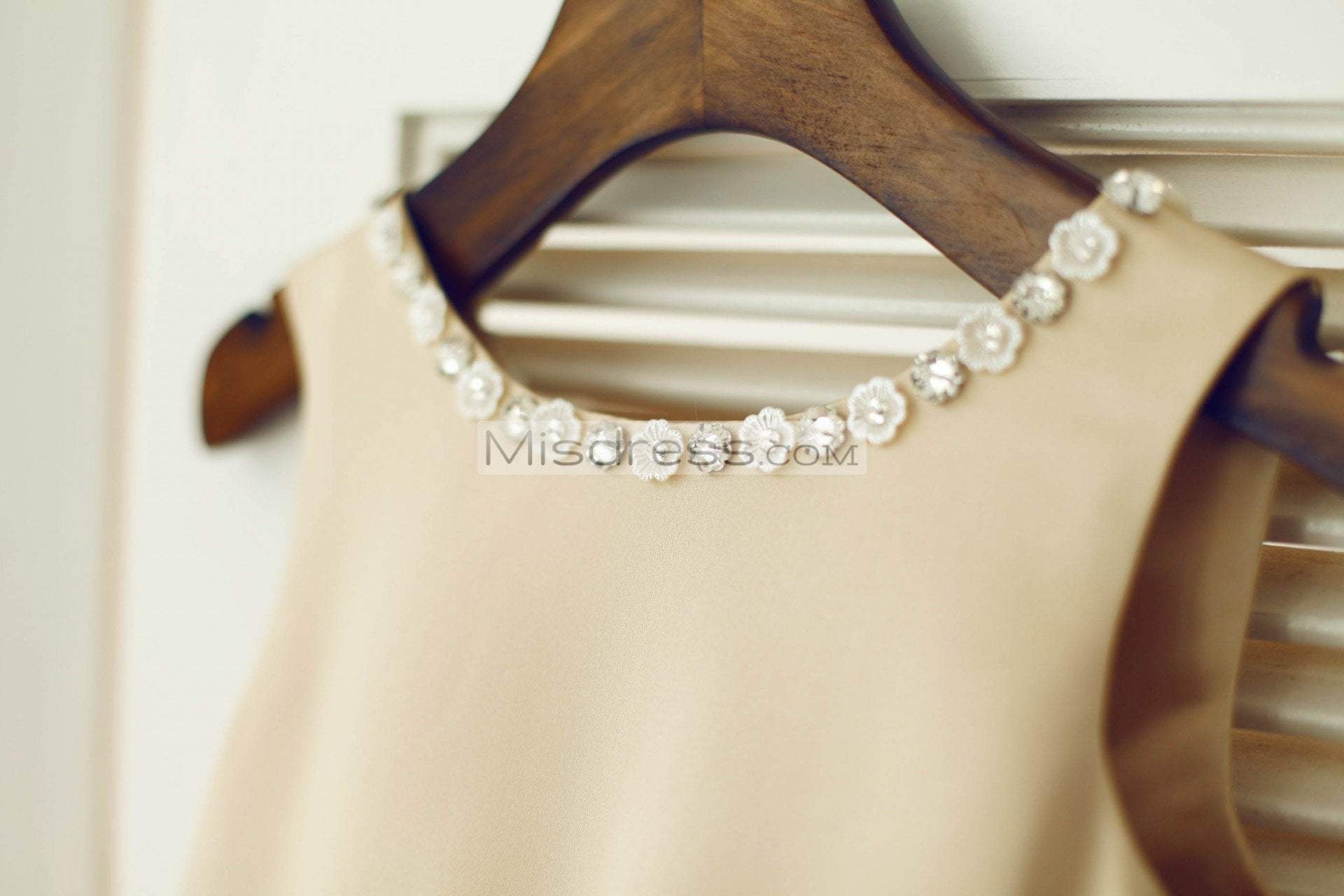 Champagne Satin Ivory Tulle Wedding Flower Girl Dress with Beaded Neckline - Flower Girl Dresses