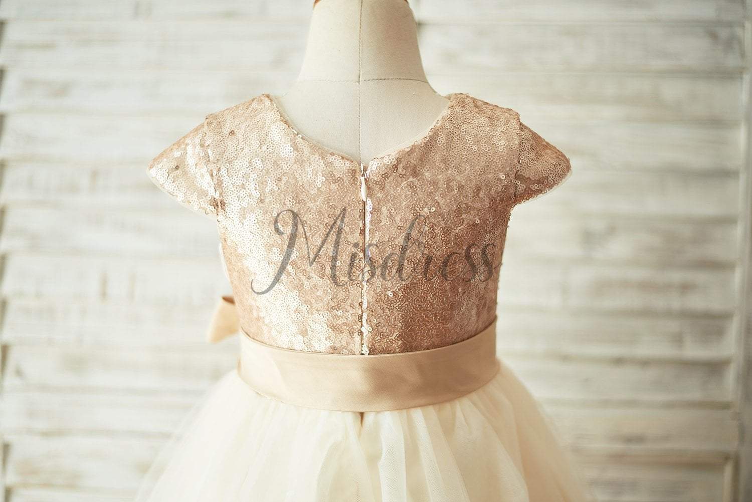 Champagne Sequin Tulle Flower Girl Dress with Cap Sleeves - Flower Girl Dresses