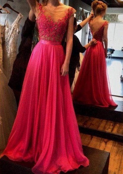 Chiffon Long A-Line Sleeveless Bateau Prom Party Evening 