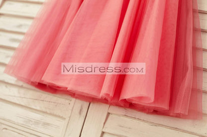 Coral Lace Tulle Cap Sleeve Flower Girl Dress - Flower Girl Dresses
