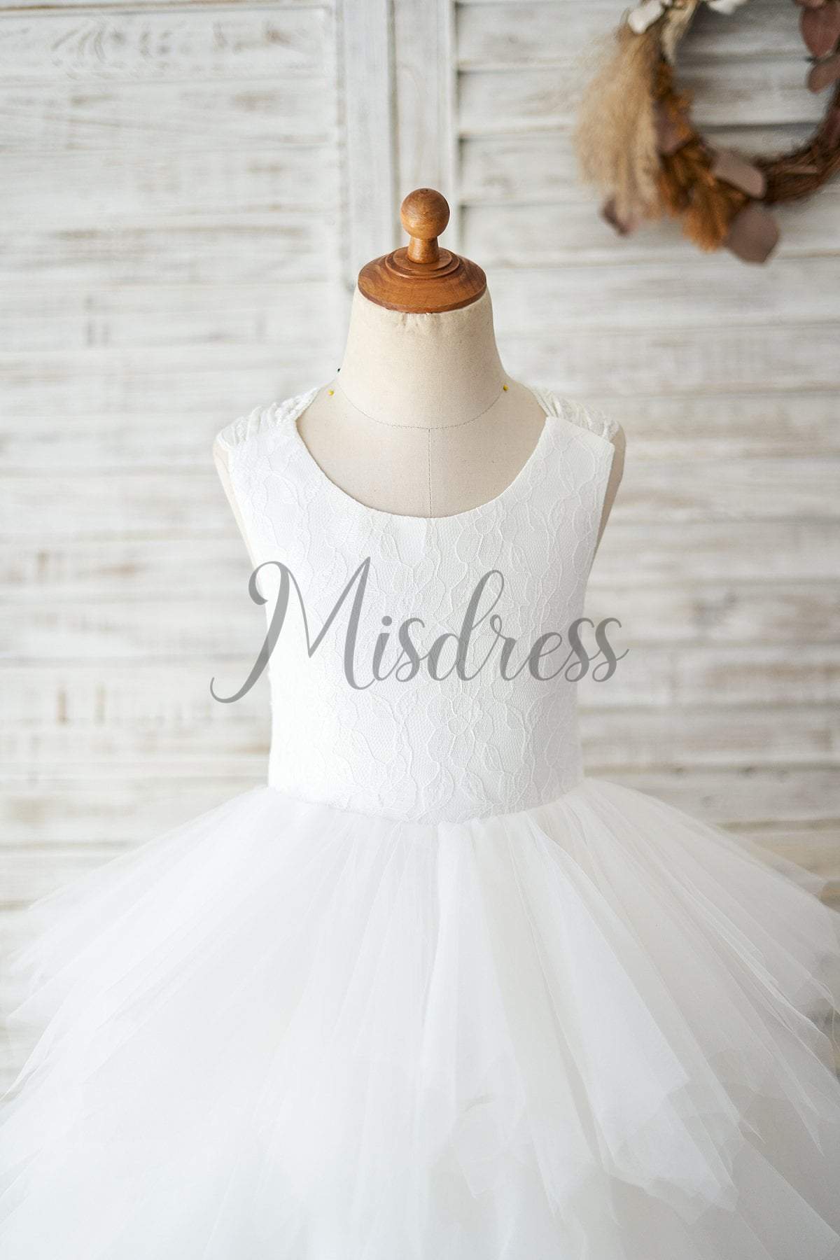 Backless Ivory Lace Ruffle Tulle Wedding Flower Girl Dress - Flower Girl Dresses
