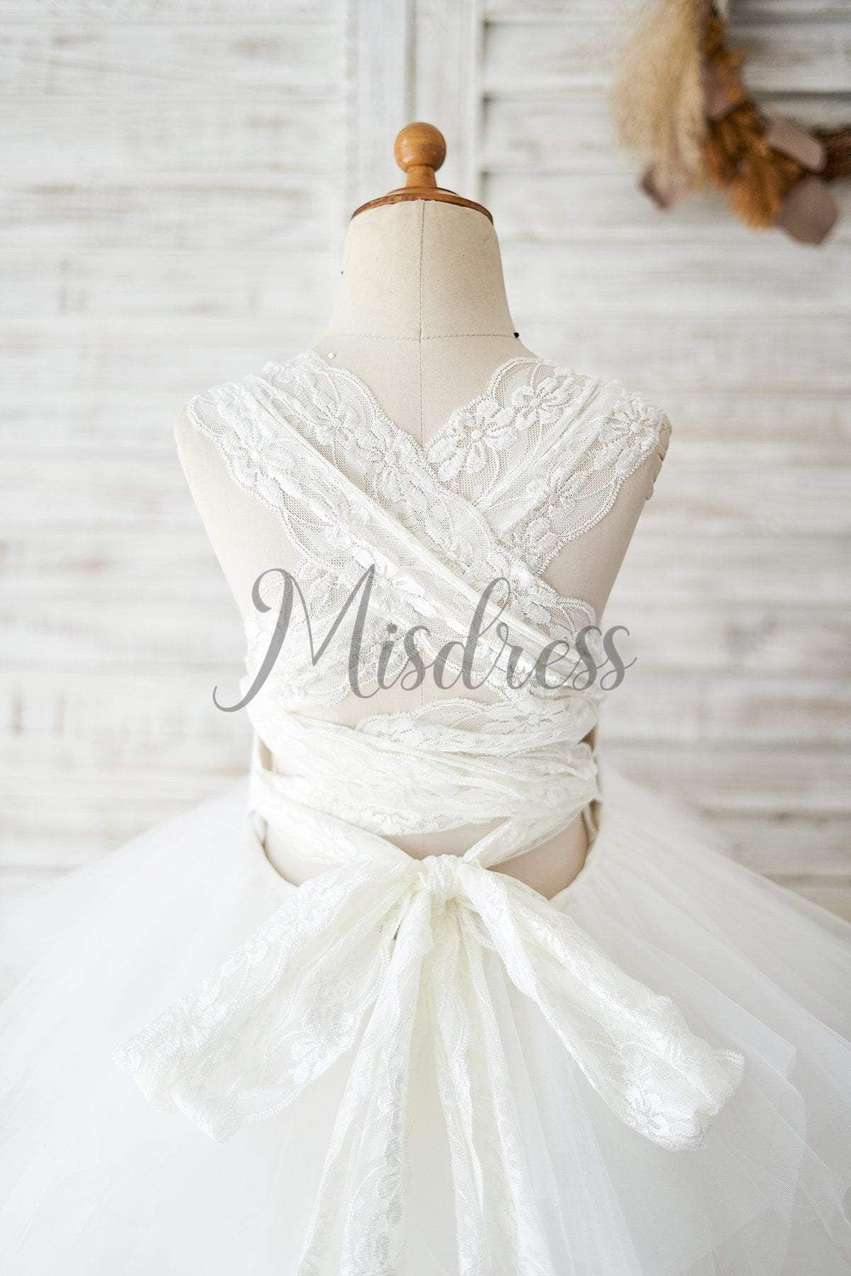 Backless Ivory Lace Ruffle Tulle Wedding Flower Girl Dress - Flower Girl Dresses