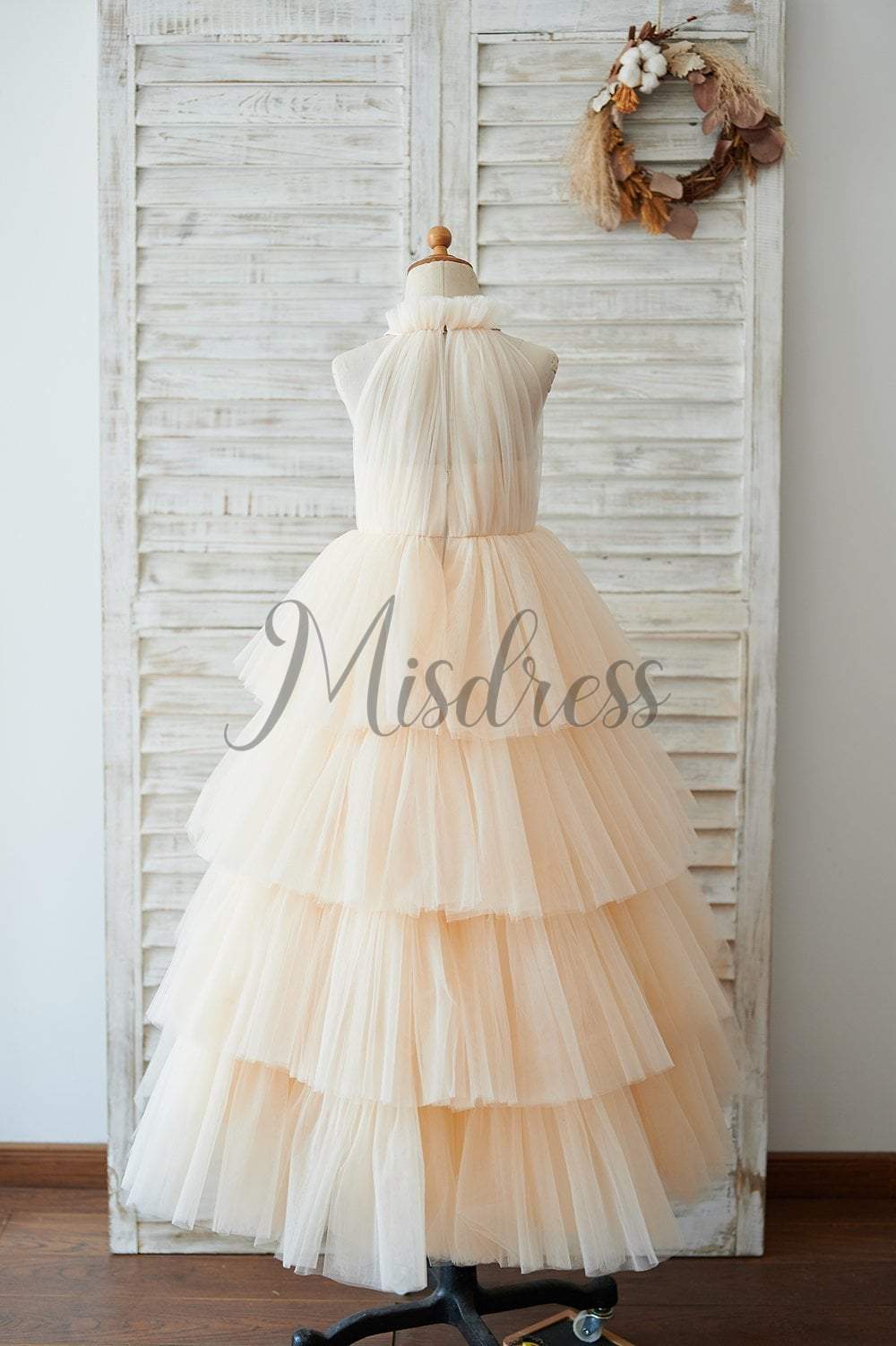 Cupcake Champagne Tulle Halter Neck Floor Length Wedding Flower Girl Dress - Flower Girl Dresses