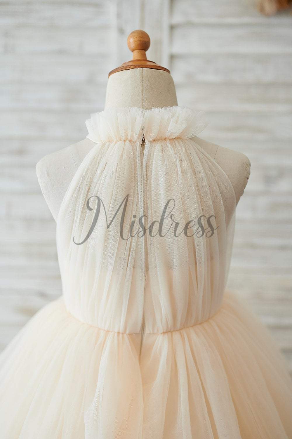 Cupcake Champagne Tulle Halter Neck Floor Length Wedding Flower Girl Dress - Flower Girl Dresses