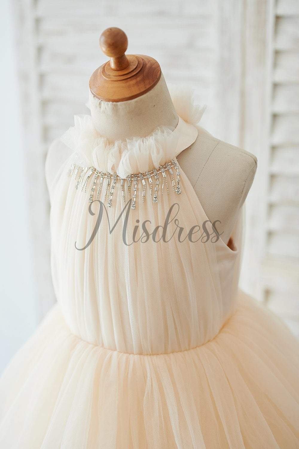 Cupcake Champagne Tulle Halter Neck Floor Length Wedding Flower Girl Dress - Flower Girl Dresses
