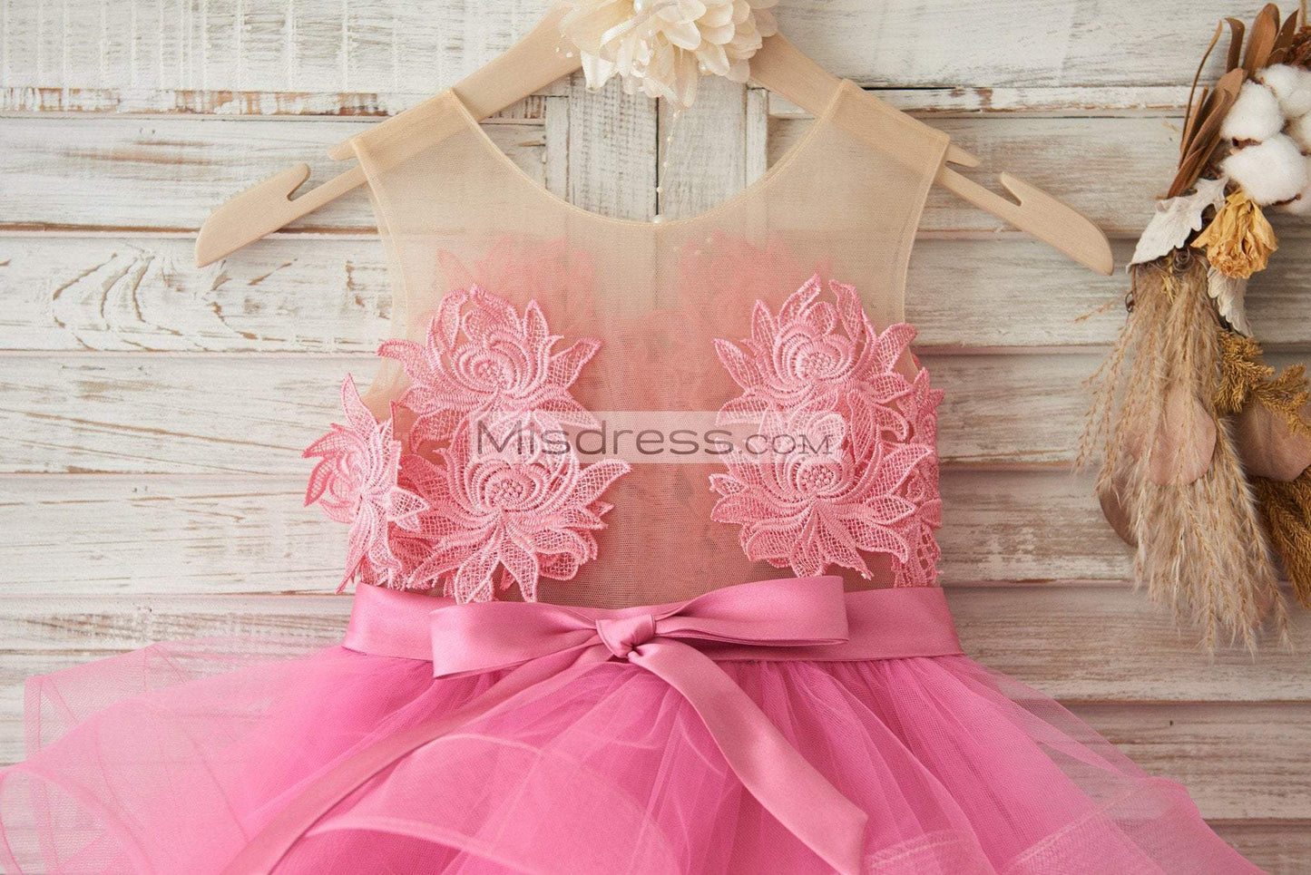 Cupcake Fuchsia Lace Tulle Wedding Flower Girl Dress With Horsehair Tulle Hem - Flower Girl Dresses