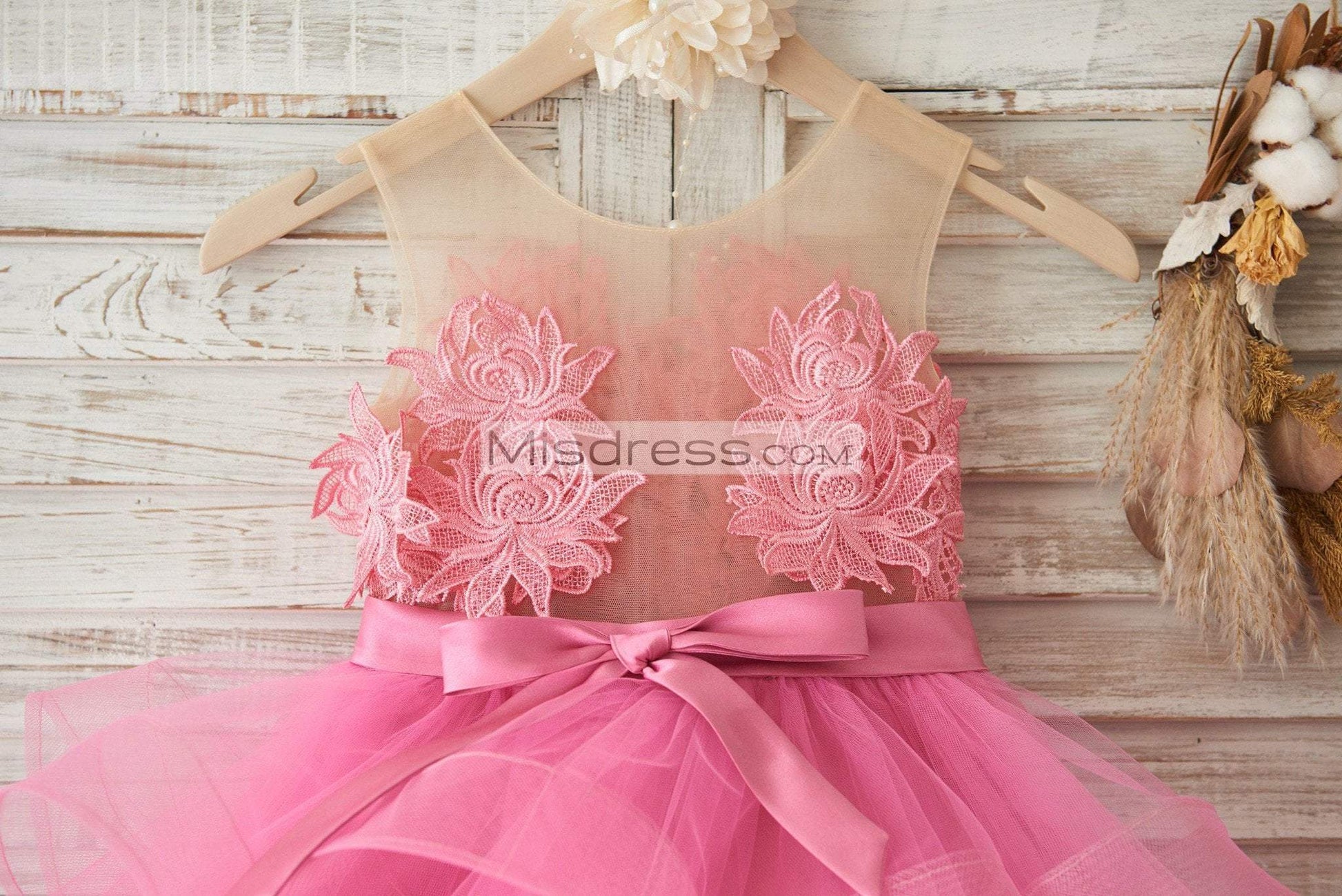 Cupcake Fuchsia Lace Tulle Wedding Flower Girl Dress With Horsehair Tulle Hem - Flower Girl Dresses