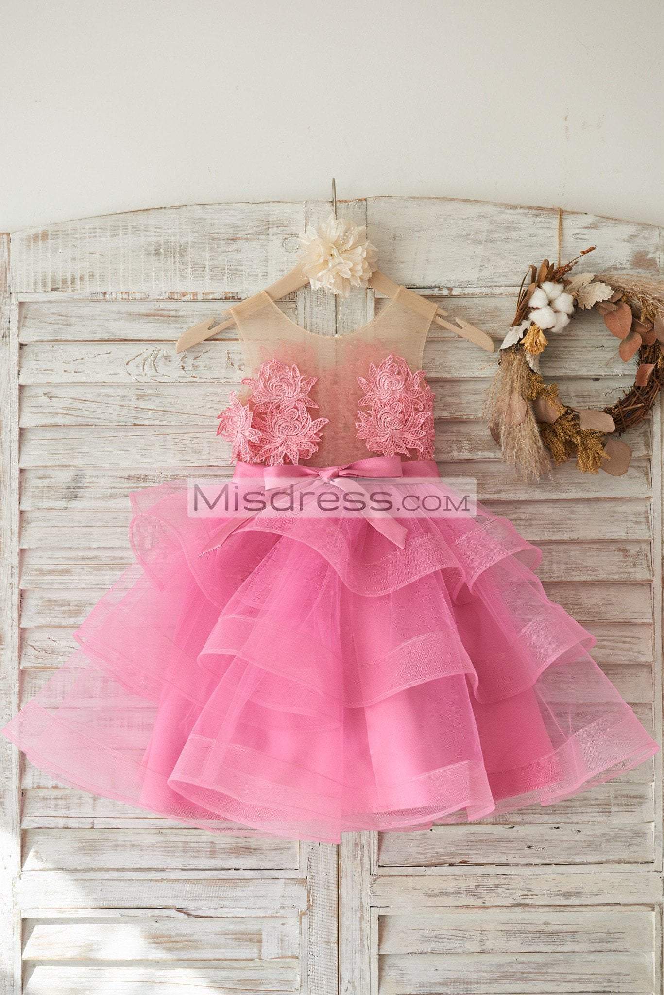 Cupcake Fuchsia Lace Tulle Wedding Flower Girl Dress With Horsehair Tulle Hem - Flower Girl Dresses