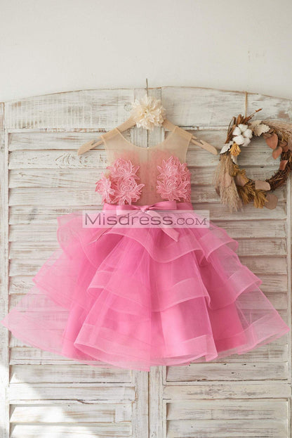 Cupcake Fuchsia Lace Tulle Wedding Flower Girl Dress With Horsehair Tulle Hem - Flower Girl Dresses