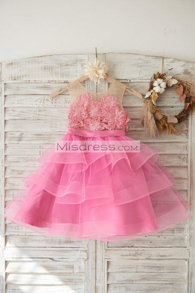 Cupcake Fuchsia Lace Tulle Wedding Flower Girl Dress With Horsehair Tulle Hem - Flower Girl Dresses