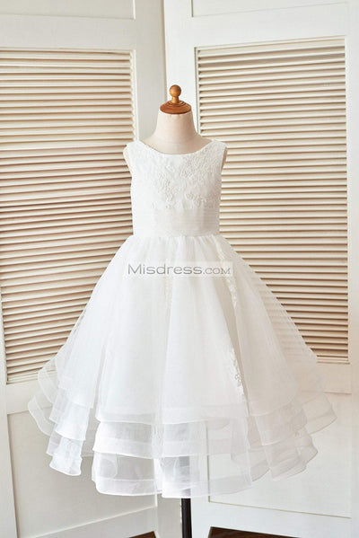 Cupcake Ivory Lace Tulle Wedding Flower Girl Dress with Horse Hair Tulle Hem - Flower Girl Dresses