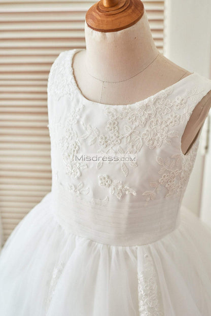Cupcake Ivory Lace Tulle Wedding Flower Girl Dress with Horse Hair Tulle Hem - Flower Girl Dresses