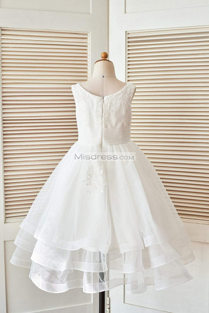 Cupcake Ivory Lace Tulle Wedding Flower Girl Dress with Horse Hair Tulle Hem - Flower Girl Dresses