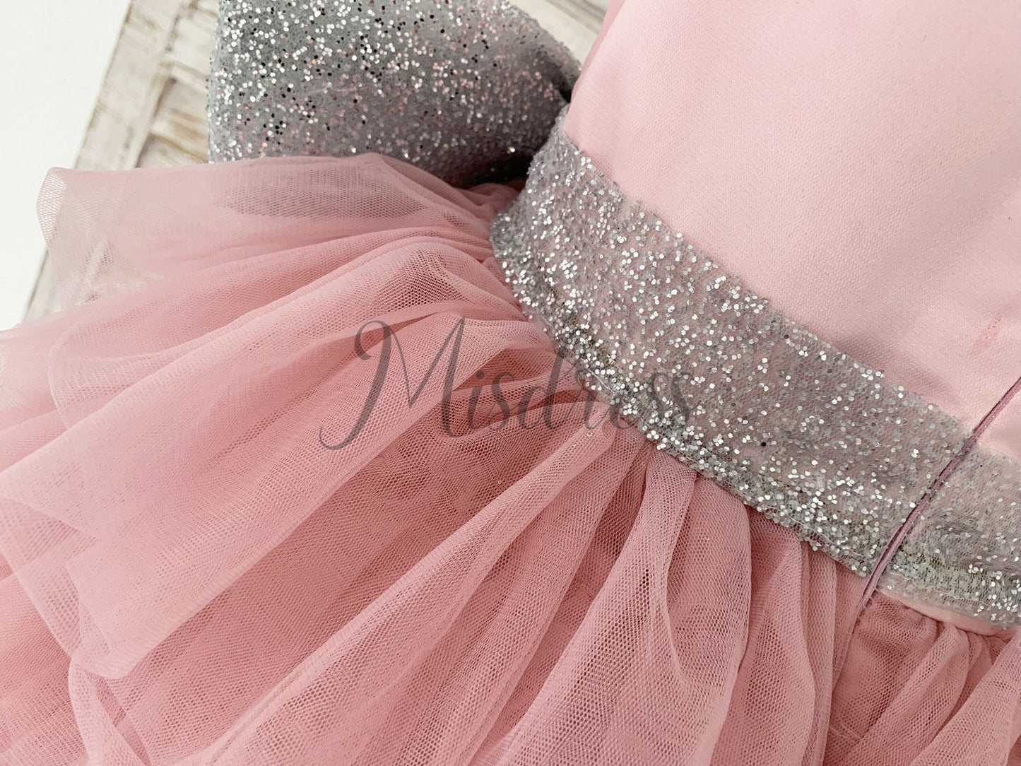 Cupcake Mauve Tulle V Neck Wedding Flower Girl Dress with Glittering Belt