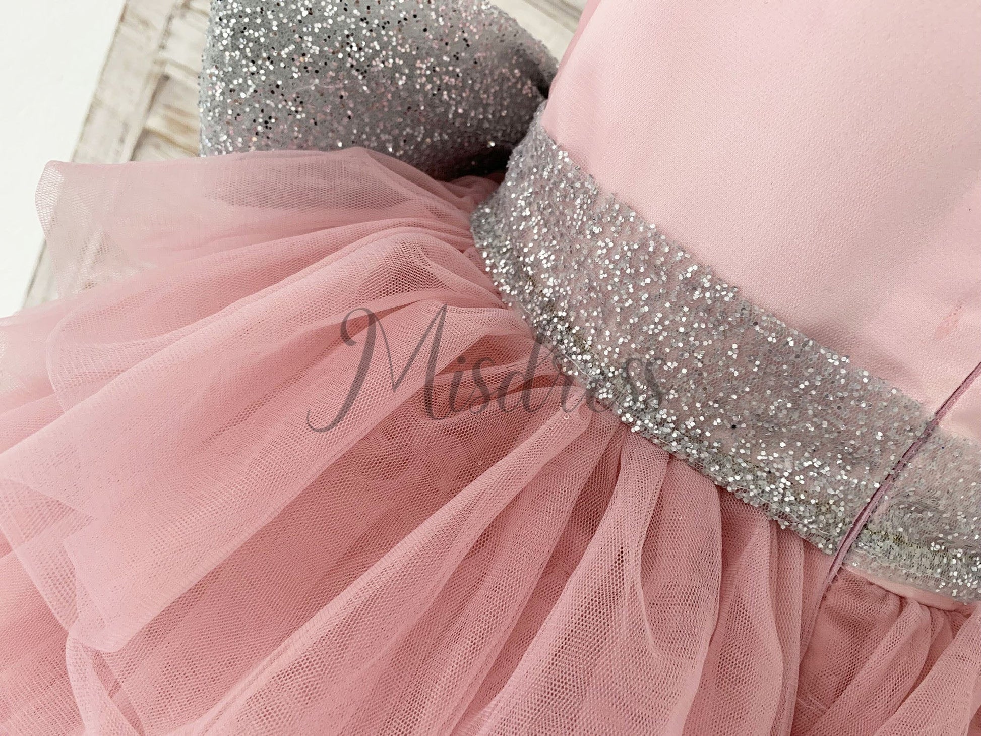 Cupcake Mauve Tulle V Neck Wedding Flower Girl Dress with Glittering Belt