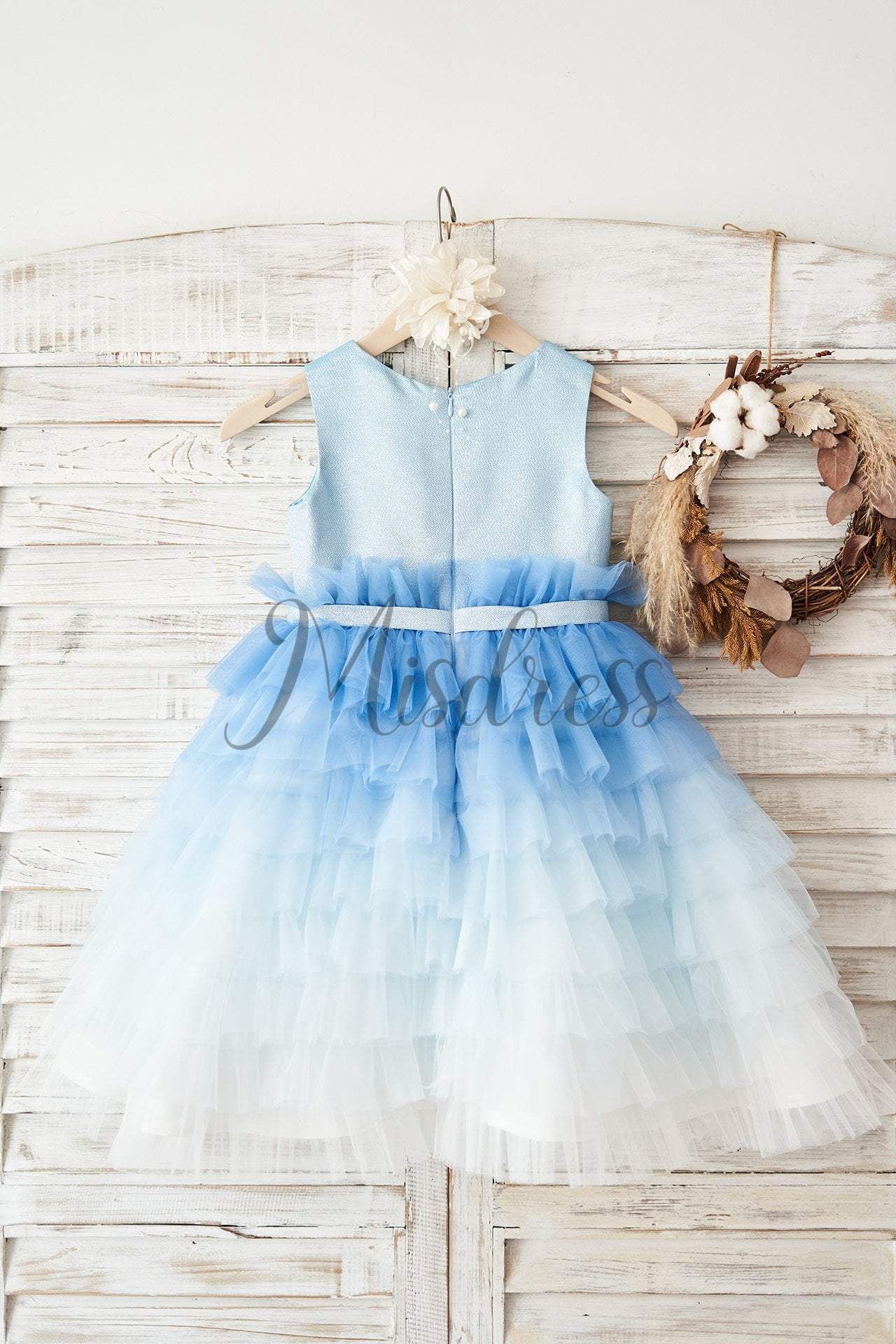 Ombre Blue Glittering Tulle Cupcake Wedding Flower Girl Dress - Flower Girl Dresses