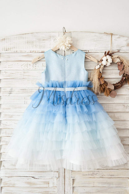 Ombre Blue Glittering Tulle Cupcake Wedding Flower Girl Dress - Flower Girl Dresses