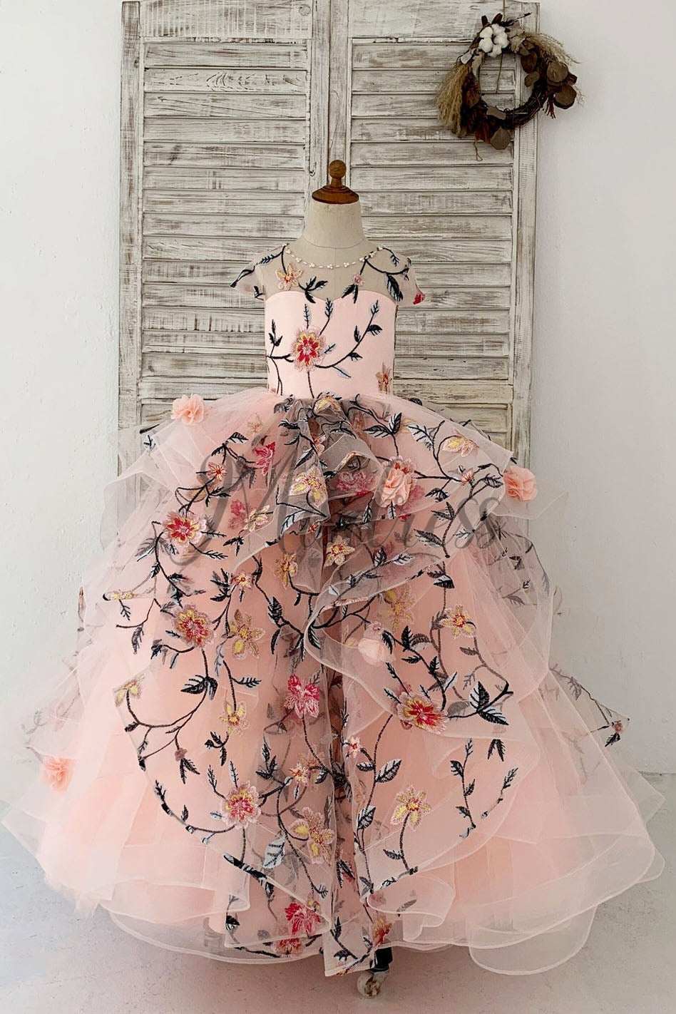 chinese dress ladies Pink Girl Dress Handmade Flowers for Kids Birthday Party J139 – DreamyVow main image 0