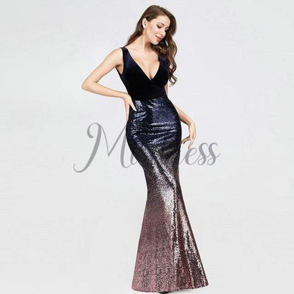 Sexy V Neck Velvet Ombre Sequin Evening Dress Prom Party Dress - 2 / Purple - Prom Dresses