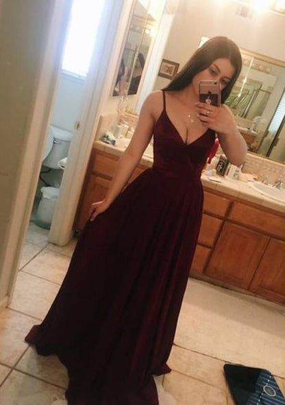 Formal A-line V Neck Sleeveless Floor-Length Chiffon Prom 