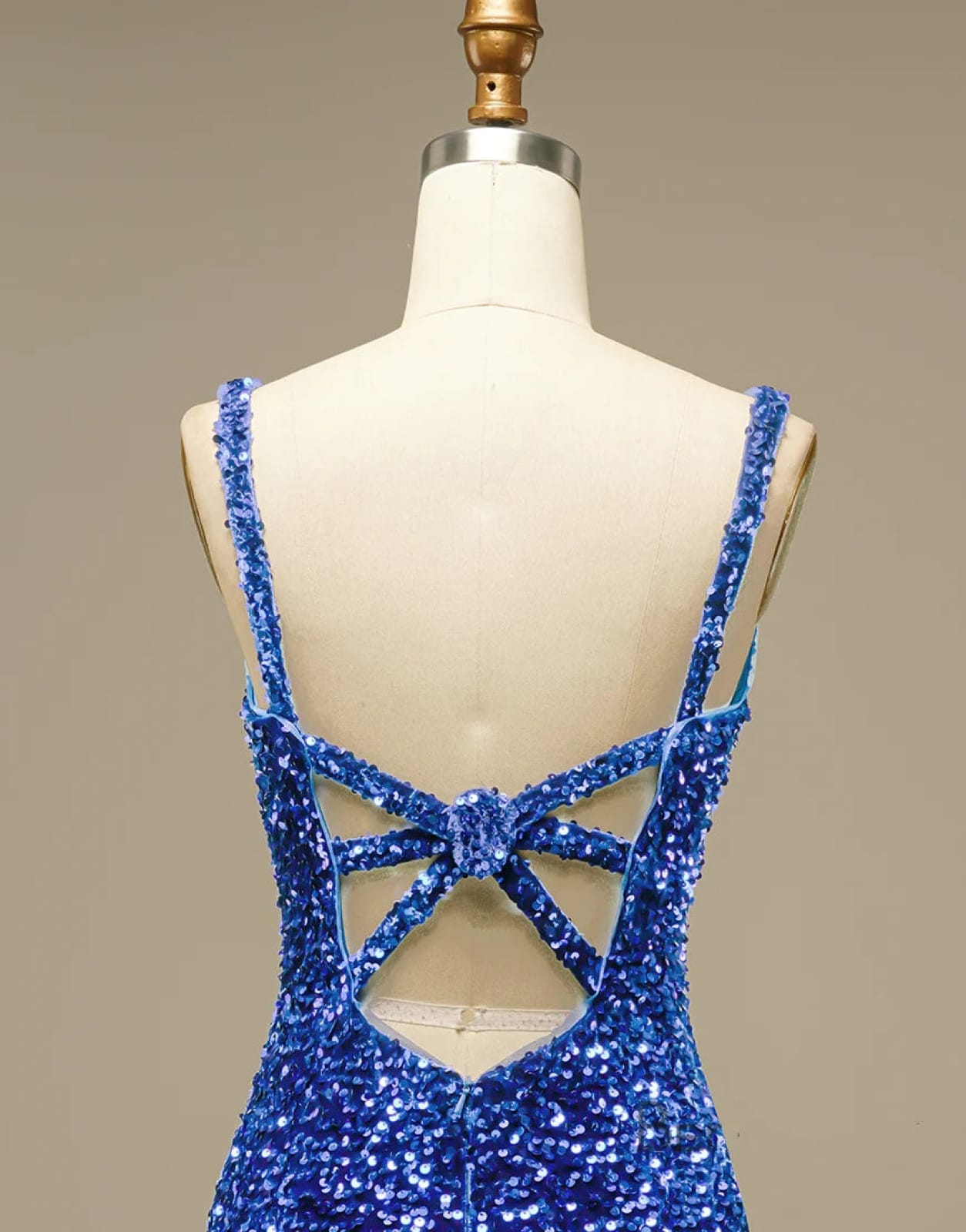 Glitter Blue Sequin Straps Backless Mini Prom Homecoming 