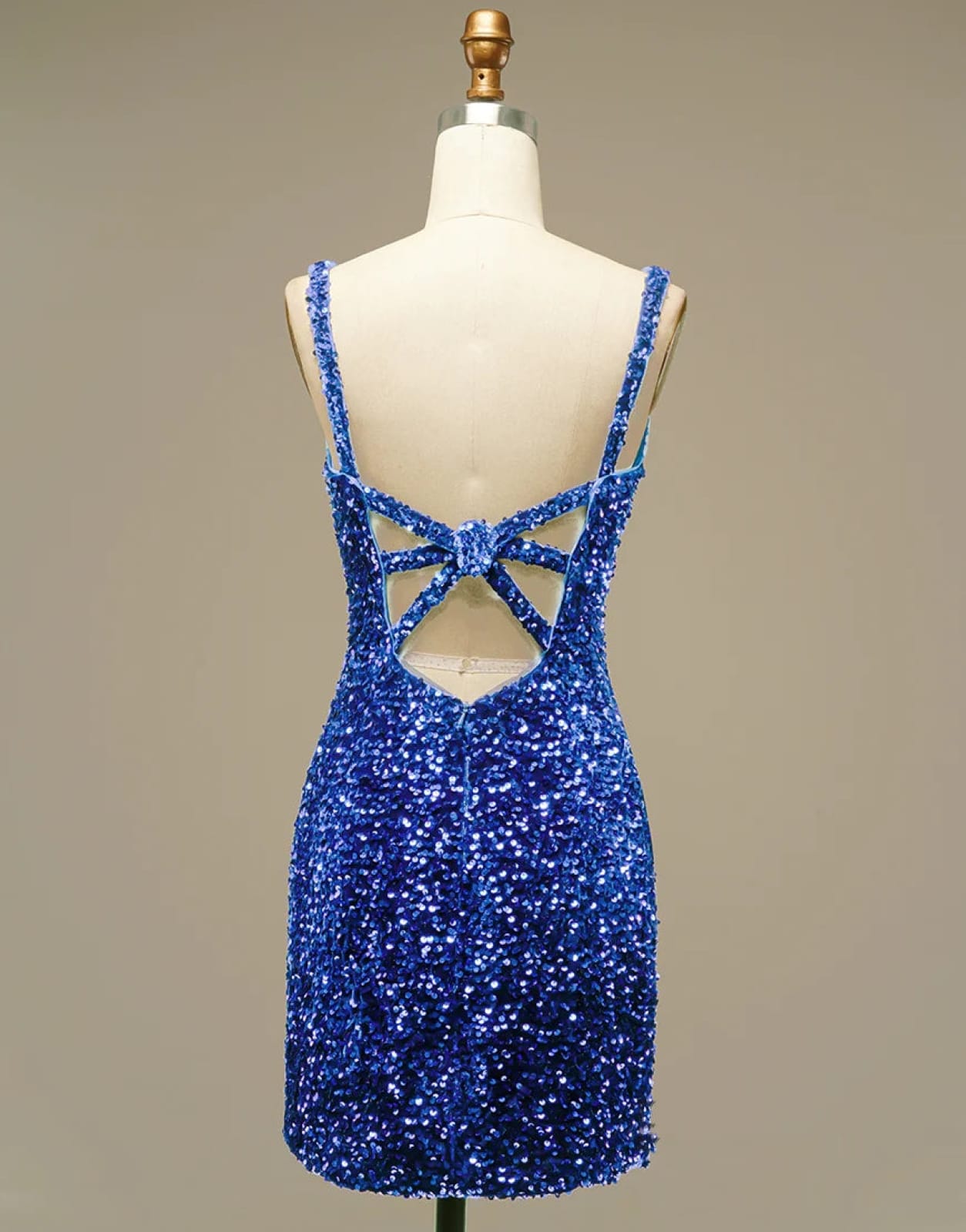 Glitter Blue Sequin Straps Backless Mini Prom Homecoming 