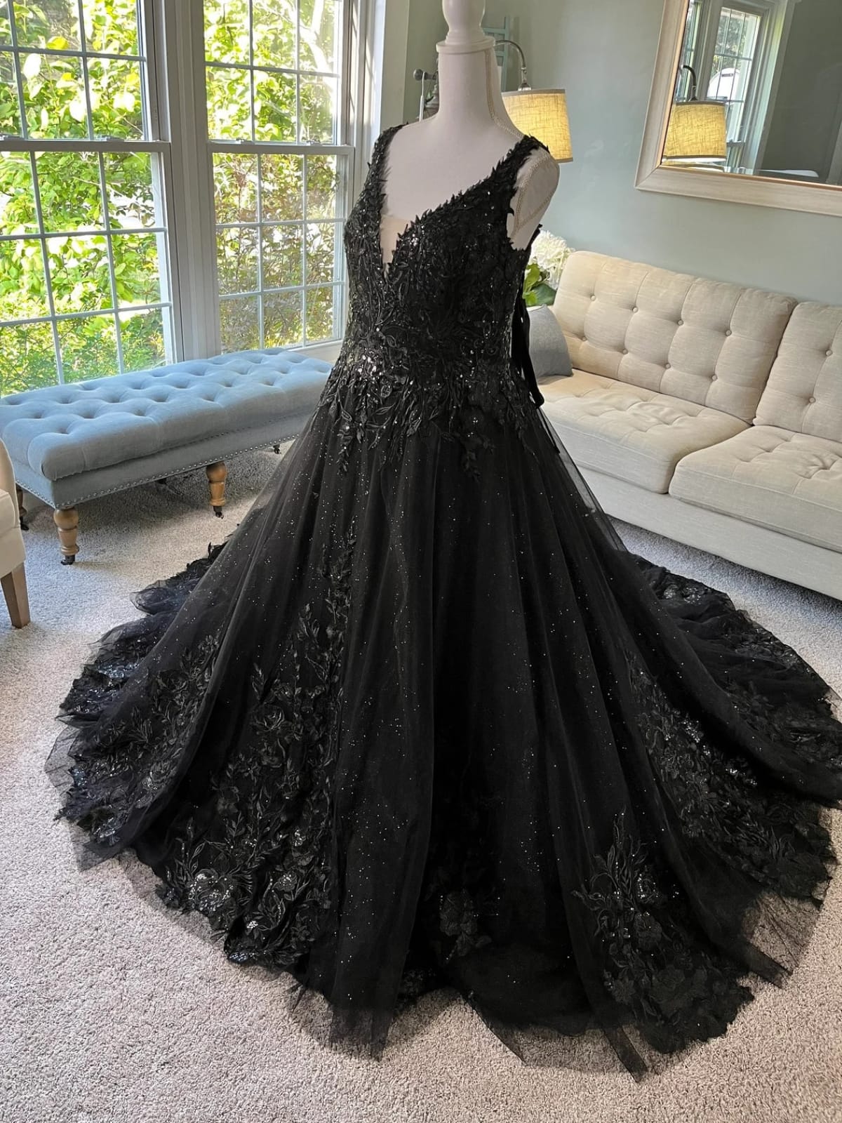 gothic black prom dress Glitter Embroidered Lace A-line Cathedral Wedding ensuring meticulous attention to sa_avo65_su30 Size:Select Pearl Detail Sheer Tights