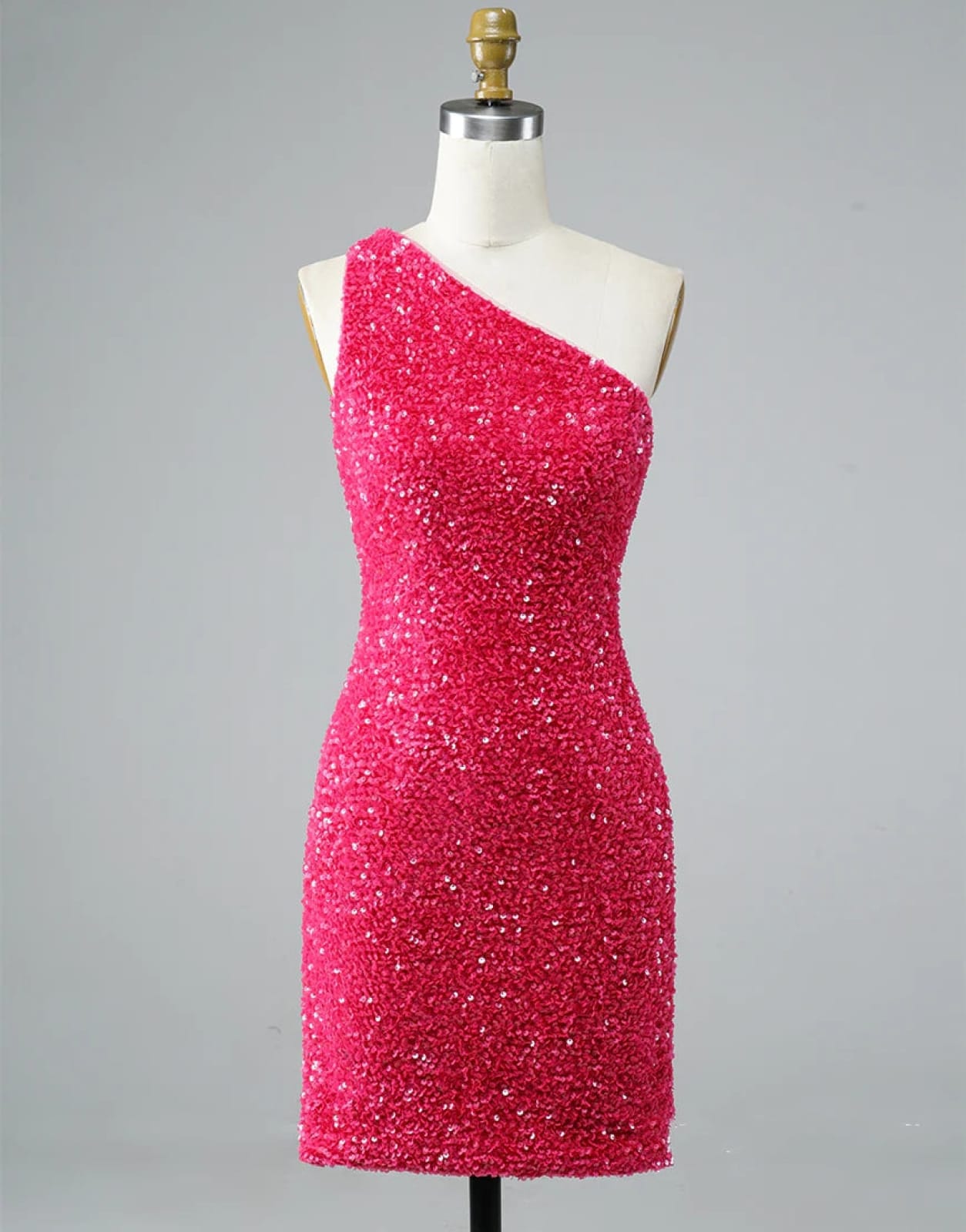 one shoulder hot pink sequin dress Hot One Shoulder Sequin Evening Dresses Long Mermaid Pink Prom Dress UK Pink / Custom Size