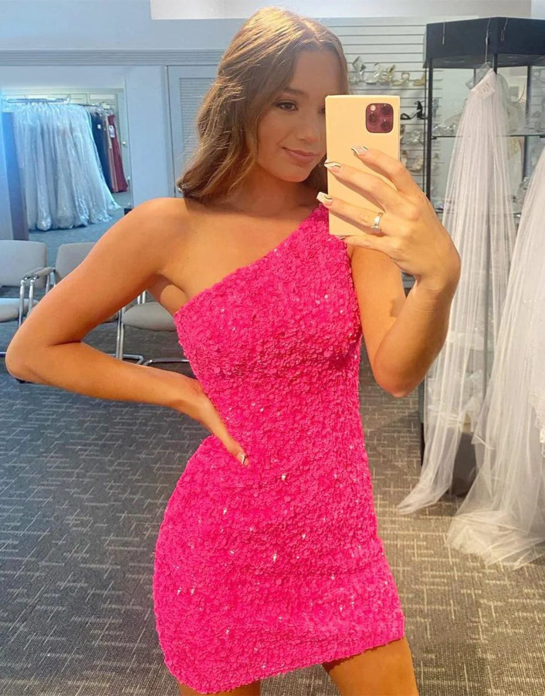 パーティードレス Gilded Waves One-Shoulder Pink Party Cocktail Dress Gilded Waves One-Shoulder Pink Cocktail Dress | Runway Catalog
