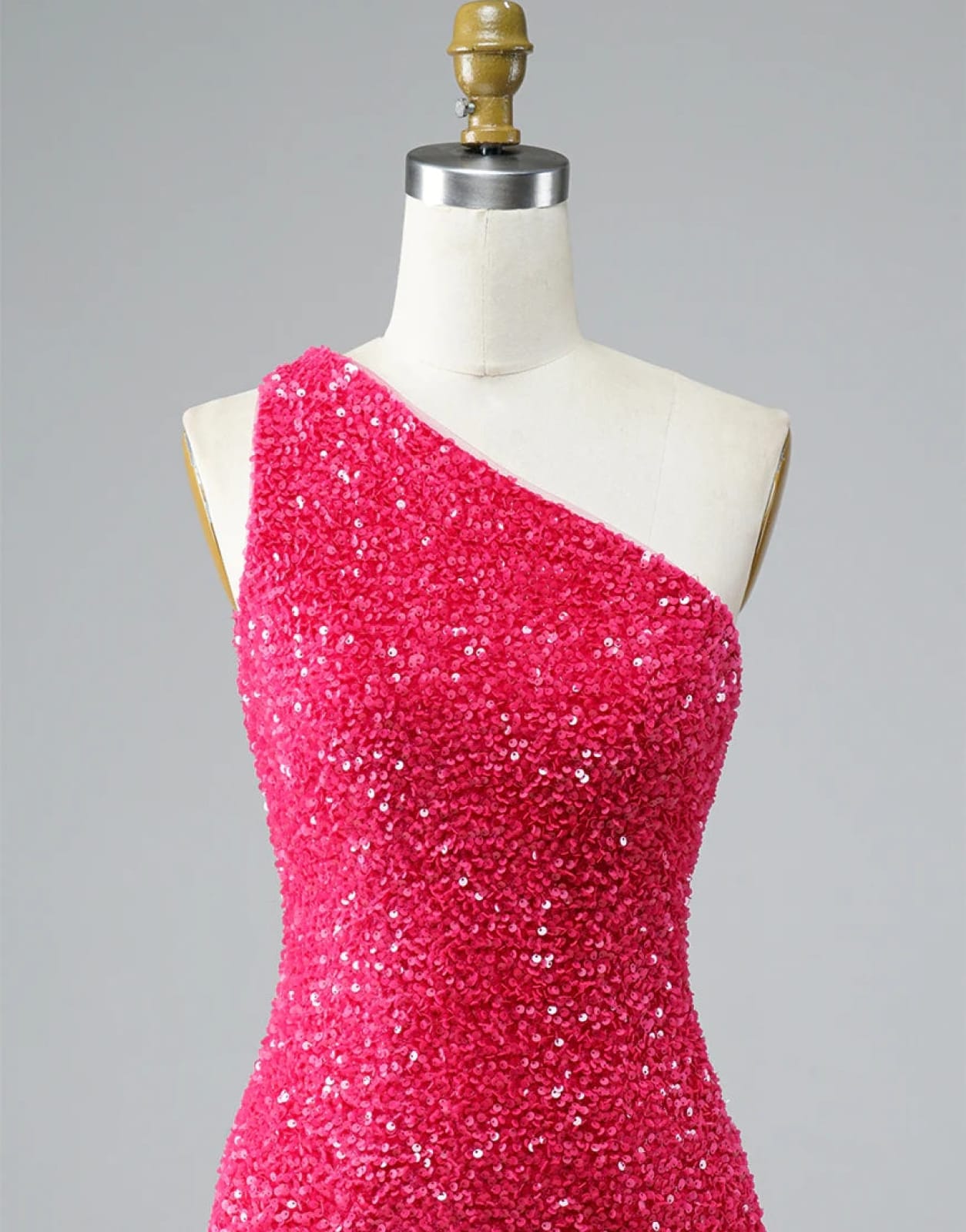 Glitter Hot Pink Sequin One Shoulder Homecoming Wedding 