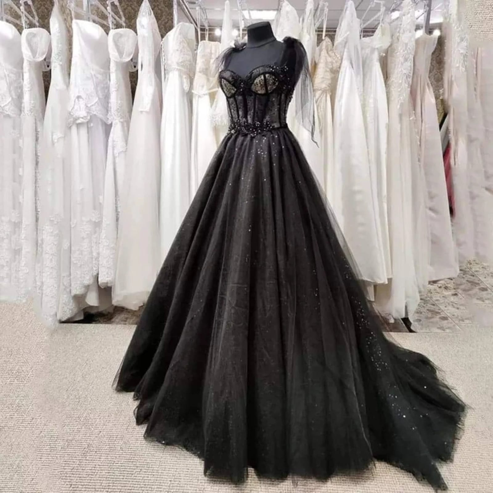 Glitter Lace Tulle Sweetheart Corset Court Black Wedding Dress Glitter Lace Tulle Sweetheart Corset Court Black Wedding Dress