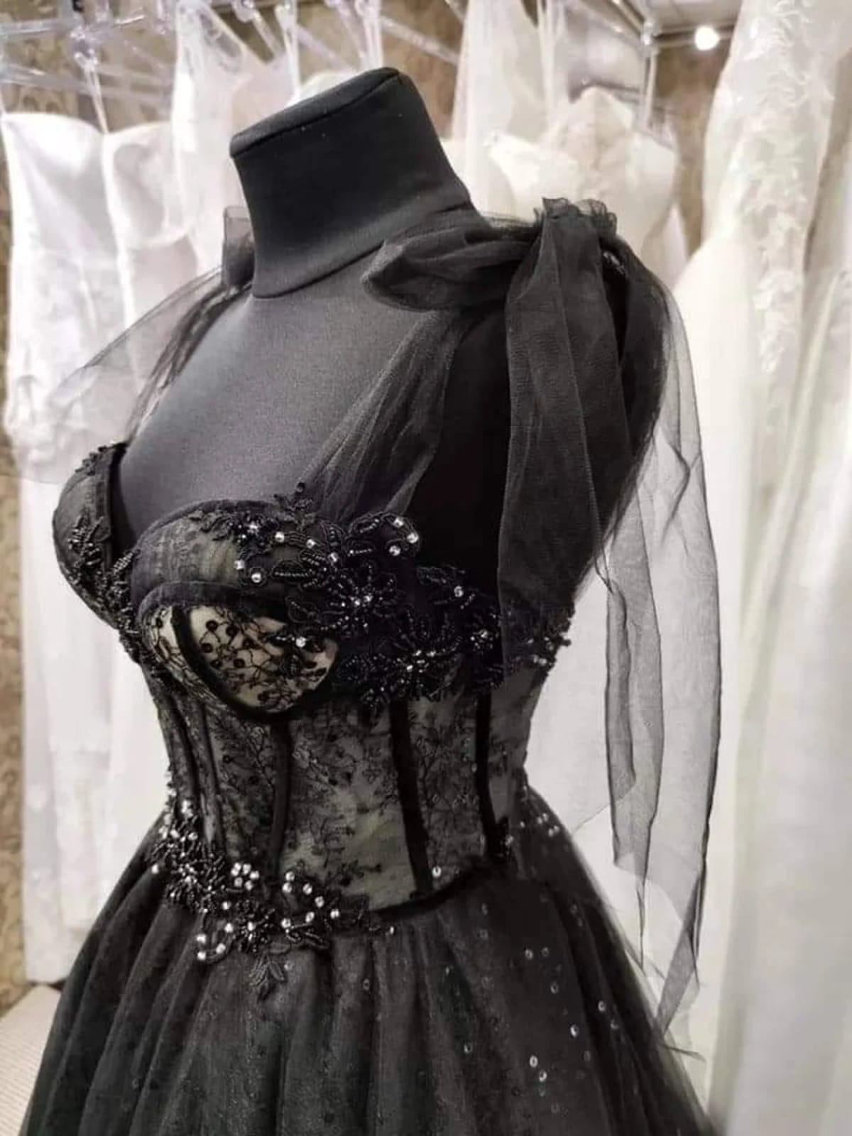 Glitter Gothic Sweetheart Corset Court Black Wedding Dress