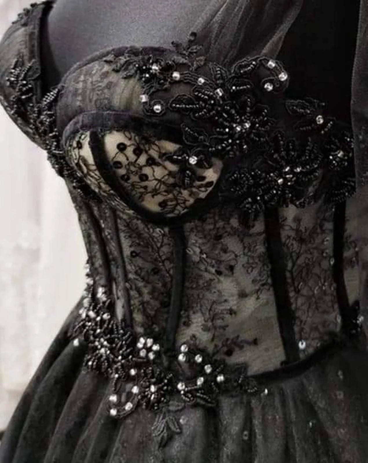 Glitter Lace Tulle Sweetheart Corset Court Black Wedding Dress