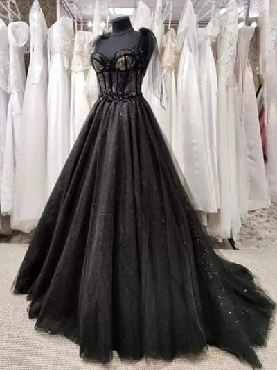 Glitter Gothic Sweetheart Corset Court Black Wedding Dress