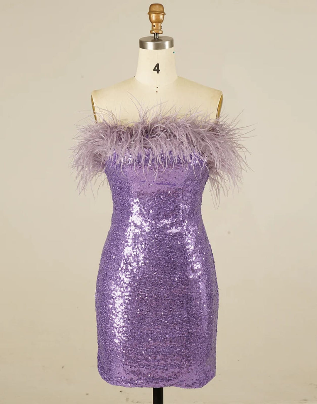 Glitter Strapless Lilac Sequin Mini Homecoming Dress, Feather US 4 / Lilac