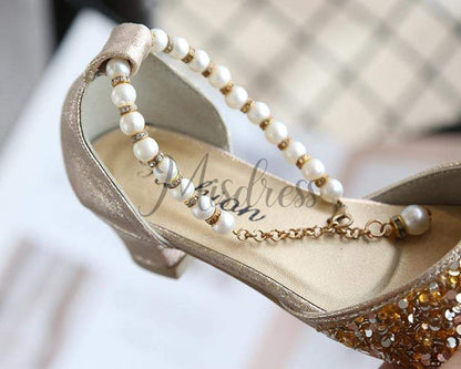 Gold/Silver Sequin Pearls Wedding Flower Girl Shoes Princess Shoes