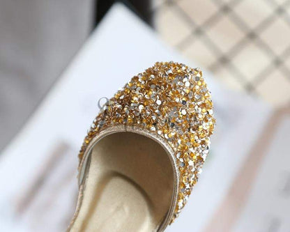 Gold/Silver Sequin Pearls Wedding Flower Girl Shoes Princess Shoes