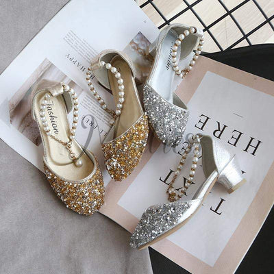 Gold/Silver Sequin Pearls Wedding Flower Girl Shoes Princess Shoes