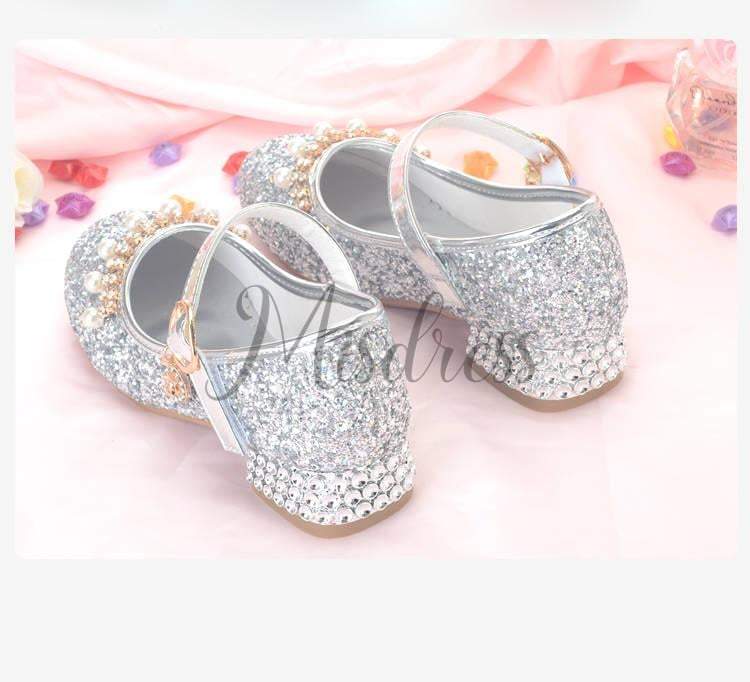 Gold/Silver Sequin Rhinestone Wedding Flower Girl Shoes High Heels Princess Dancing Shoes