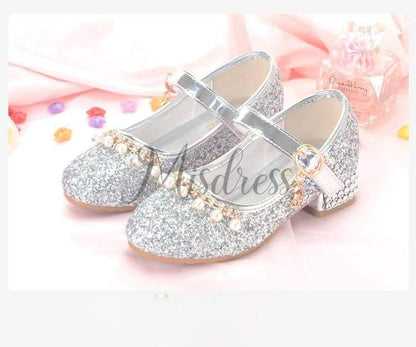 Gold/Silver Sequin Rhinestone Wedding Flower Girl Shoes High Heels Princess Dancing Shoes