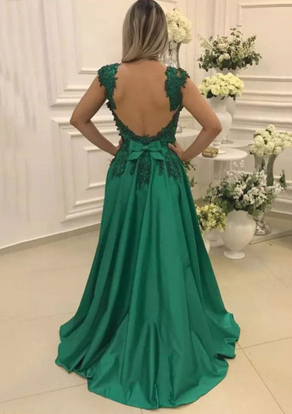 Satin Prom Dress A-Line/Princess Sweetheart Sweep Train