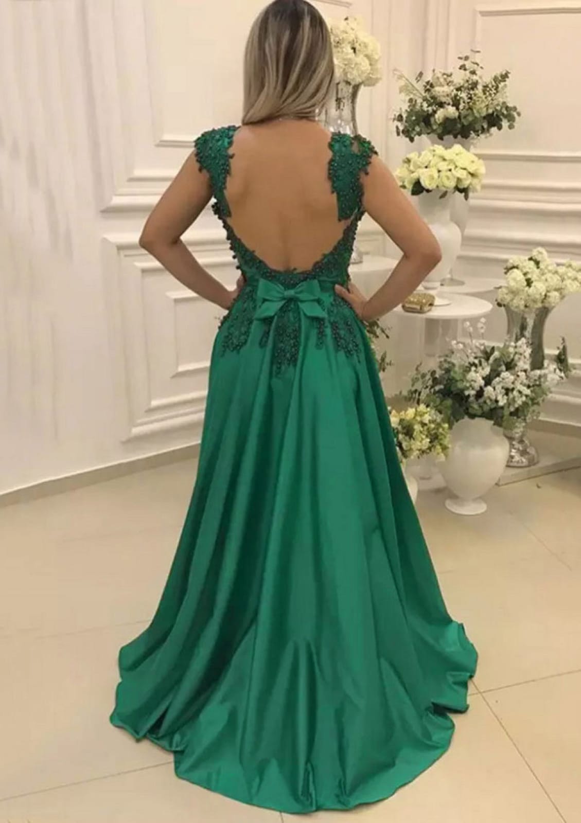 Green Satin Prom Dress A-Line Sweetheart Sleeveless Sweep, Beaded Bowk