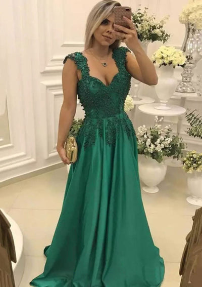 Satin Prom Dress A-Line/Princess Sweetheart Sweep Train