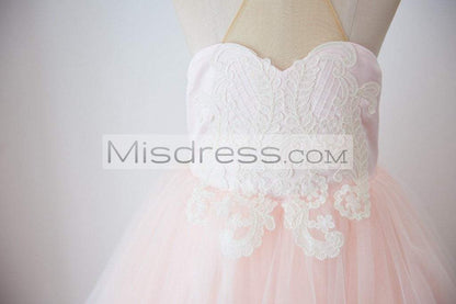 Halter Neckline Ivory Lace Pink Tulle Sheer Back Wedding Flower Girl Dress - Flower Girl Dresses