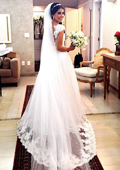 Illusion Back Ivory Lace Tulle Sleeveless Bridal Wedding 