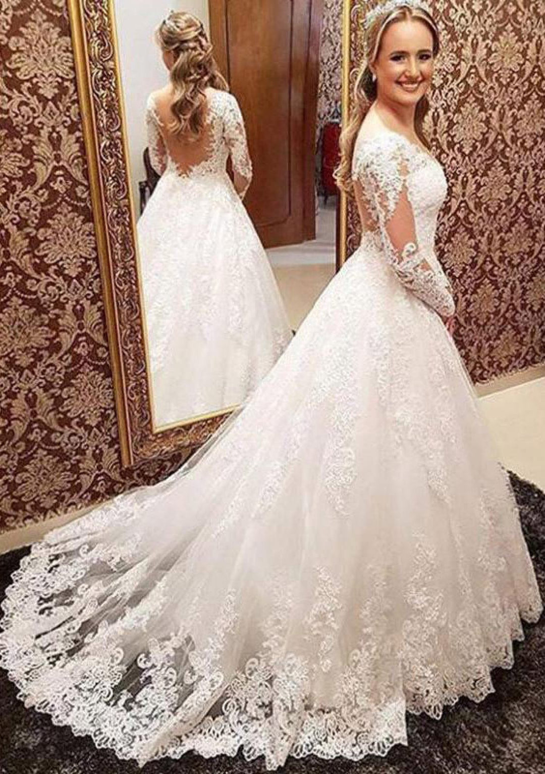 long court dresses A-Line Court Train Party Dresses Floral Flying Dress Long Sleeve V Neck Garden Party Wedding Guest Polyester with Print Strappy 2026