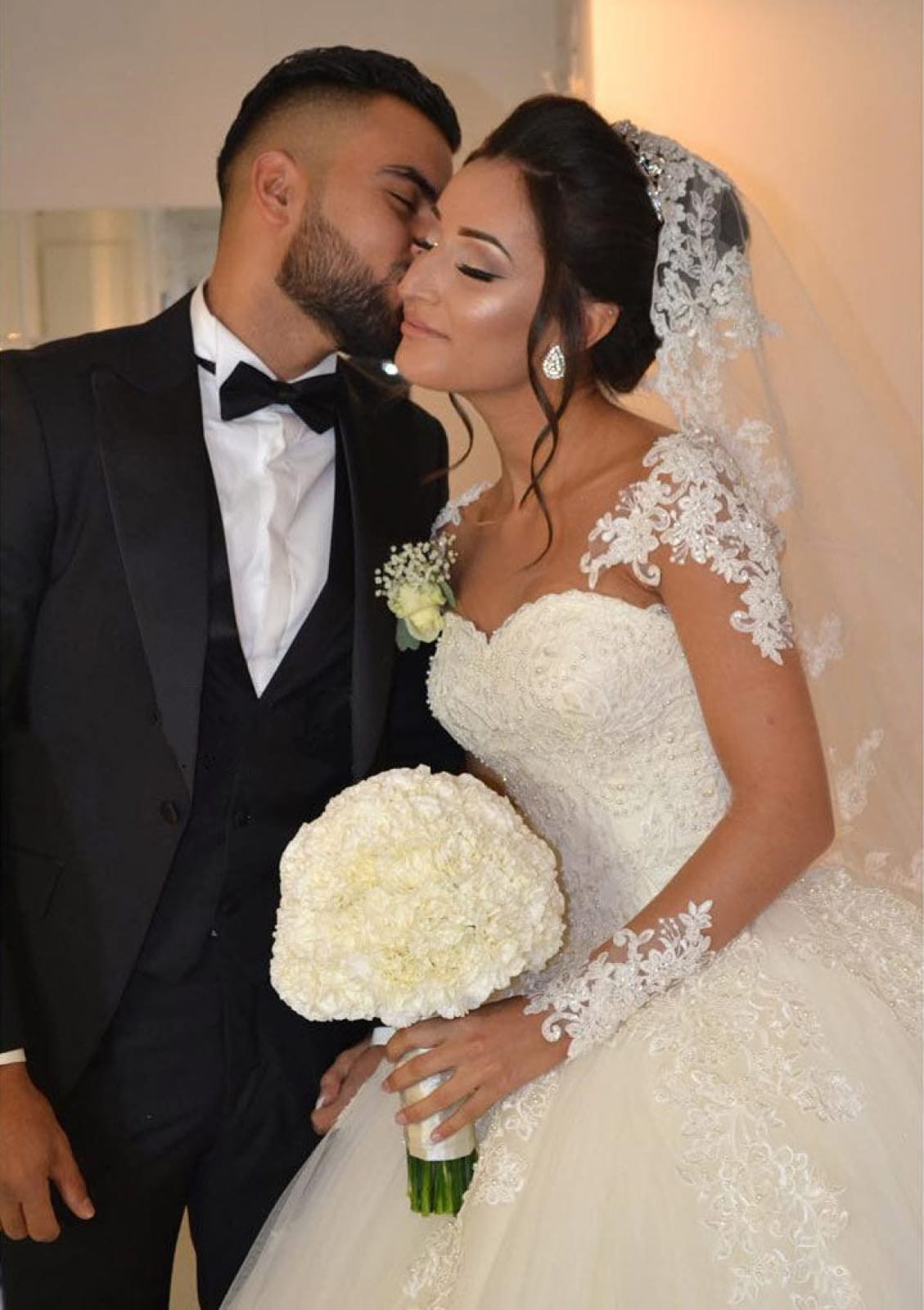 Illusion Bateau Lace Tulle Ball Gown Wedding Dress Beaded - 