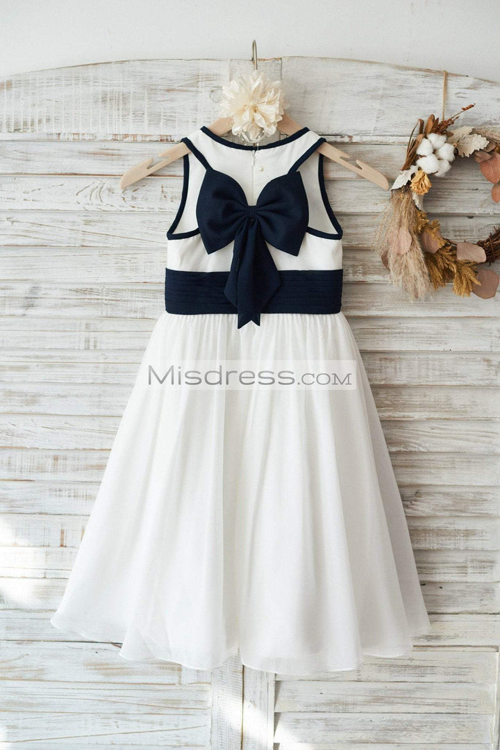 Ivory Chiffon Wedding Flower Girl Dress Junior Bridesmaid Dress, Bow 8T --- Chest = 27 inches/ Waist = 26 inches/ Hollow to mid-calf = 34.5 inches